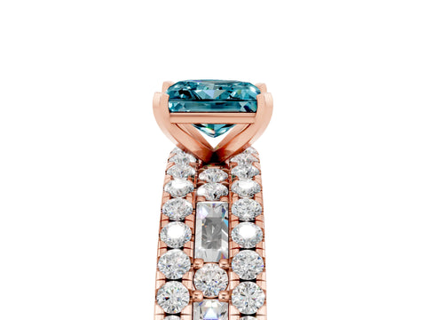 Rose gold Princess Cut Blue Topaz Solitaire Ring with Pavé and Channel Set Band_5