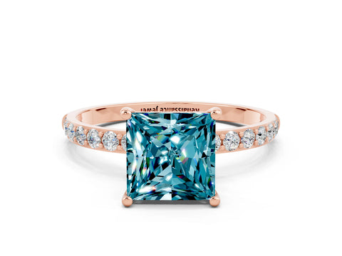 Rose gold Princess Cut Blue Topaz Solitaire Ring with Pave Band and Four Prong Setting_24