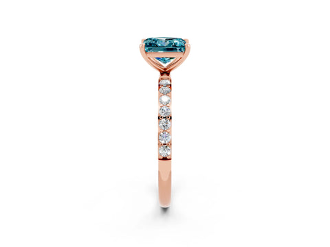 Rose gold Princess Cut Blue Topaz Solitaire Ring with Pave Band and Four Prong Setting_26