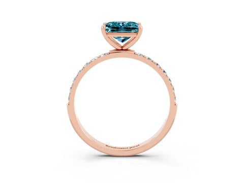 Rose gold Princess Cut Blue Topaz Solitaire Ring with Pave Band and Four Prong Setting_27