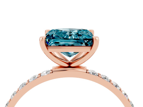 Rose gold Princess Cut Blue Topaz Solitaire Ring with Pave Band and Four Prong Setting_28