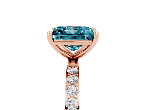 Rose gold Princess Cut Blue Topaz Solitaire Ring with Pave Band and Four Prong Setting_29