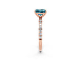Rose gold Princess Cut Blue Topaz Solitaire Ring with Pave Band and Four Prong Setting_38