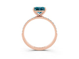 Rose gold Princess Cut Blue Topaz Solitaire Ring with Pave Band and Four Prong Setting_39