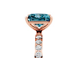 Rose gold Princess Cut Blue Topaz Solitaire Ring with Pave Band and Four Prong Setting_41