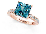 Rose gold Princess Cut Blue Topaz Solitaire Ring with Round  Pavé Band and Four-Prong Setting_45