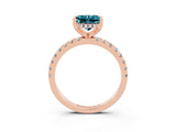 Rose gold Princess Cut Blue Topaz Solitaire Ring with Round  Pavé Band and Four-Prong Setting_47