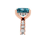Rose gold Princess Cut Blue Topaz Solitaire Ring with Round  Pavé Band and Four-Prong Setting_49