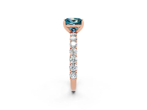 Rose gold Princess Cut Blue Topaz Solitaire Ring with Shared Prong Pavé Band and Four-Prong Setting_2