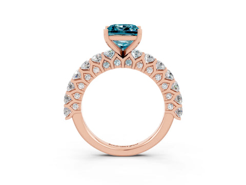 Rose gold Princess Cut Blue Topaz Solitaire Ring with Shared Prong Pavé Band and Four-Prong Setting_3