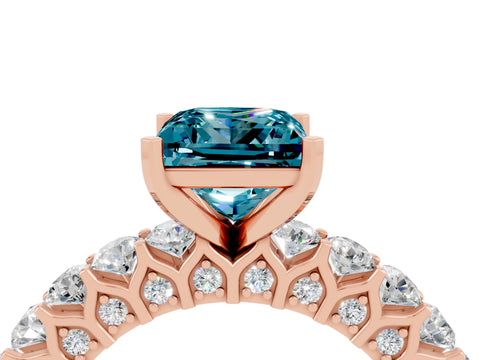 Rose gold Princess Cut Blue Topaz Solitaire Ring with Shared Prong Pavé Band and Four-Prong Setting_4
