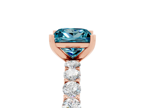 Rose gold Princess Cut Blue Topaz Solitaire Ring with Shared Prong Pavé Band and Four-Prong Setting_5