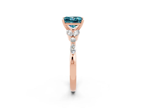 Rose gold Princess Cut Blue Topaz Solitaire Ring with Side Stones and Four-Prong Setting_14