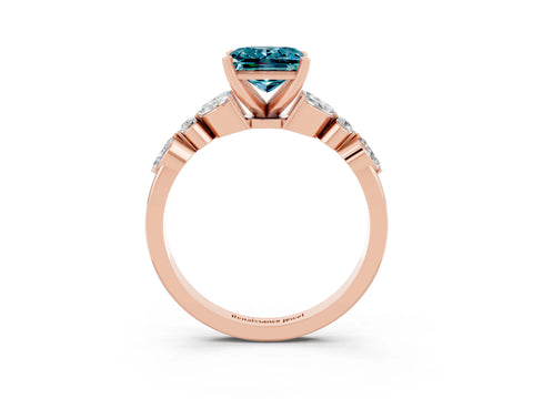 Rose gold Princess Cut Blue Topaz Solitaire Ring with Side Stones and Four-Prong Setting_15