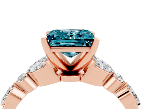Rose gold Princess Cut Blue Topaz Solitaire Ring with Side Stones and Four-Prong Setting_16