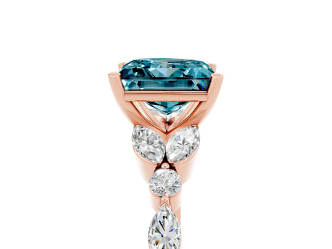Rose gold Princess Cut Blue Topaz Solitaire Ring with Side Stones and Four-Prong Setting_17