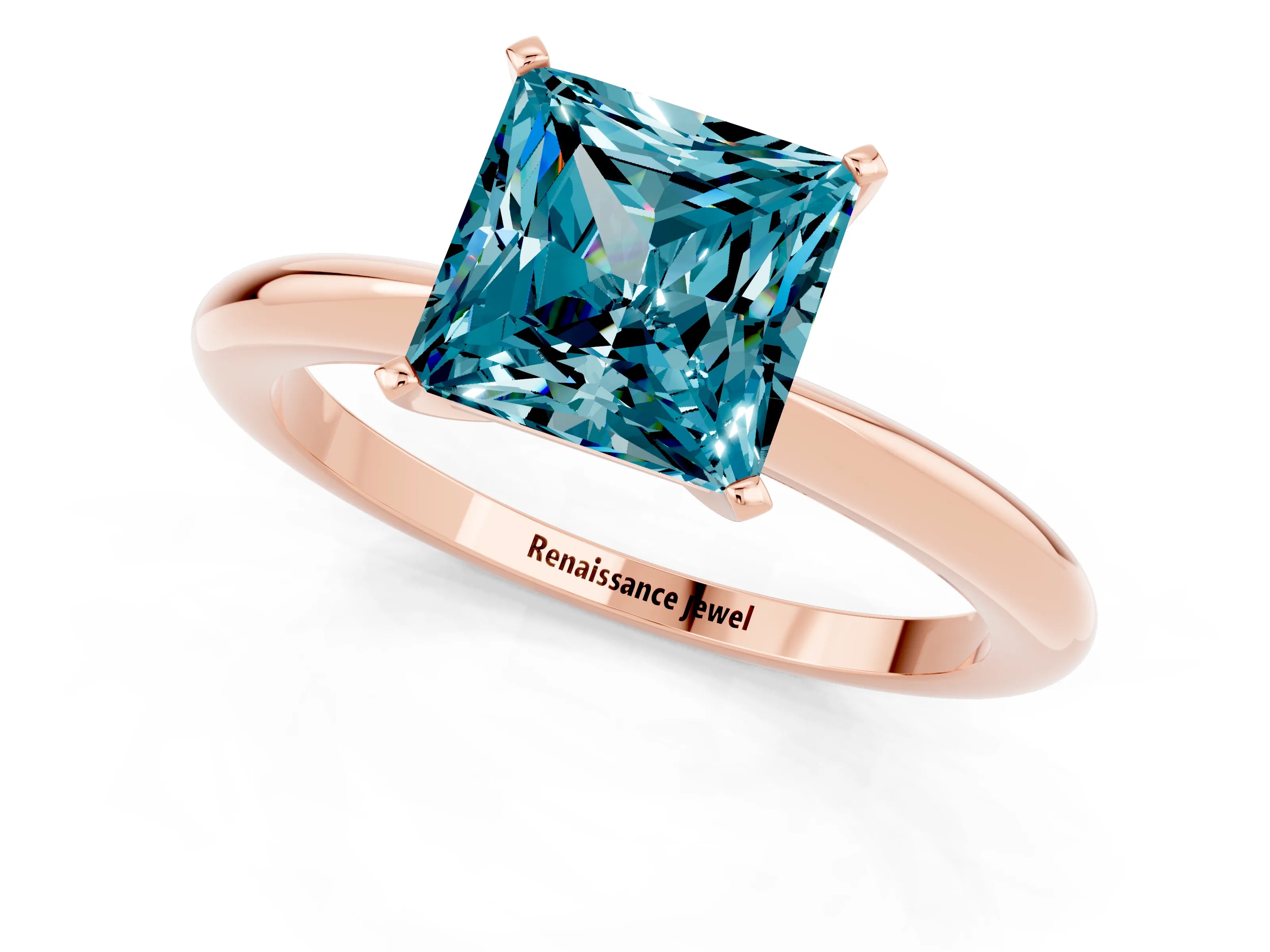 Rose gold Princess Cut Blue Topaz Solitaire Ring with Six-Prong Setting and Classic Band_1