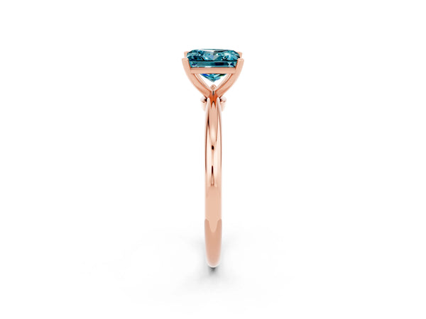Rose gold Princess Cut Blue Topaz Solitaire Ring with Six-Prong Setting and Classic Band