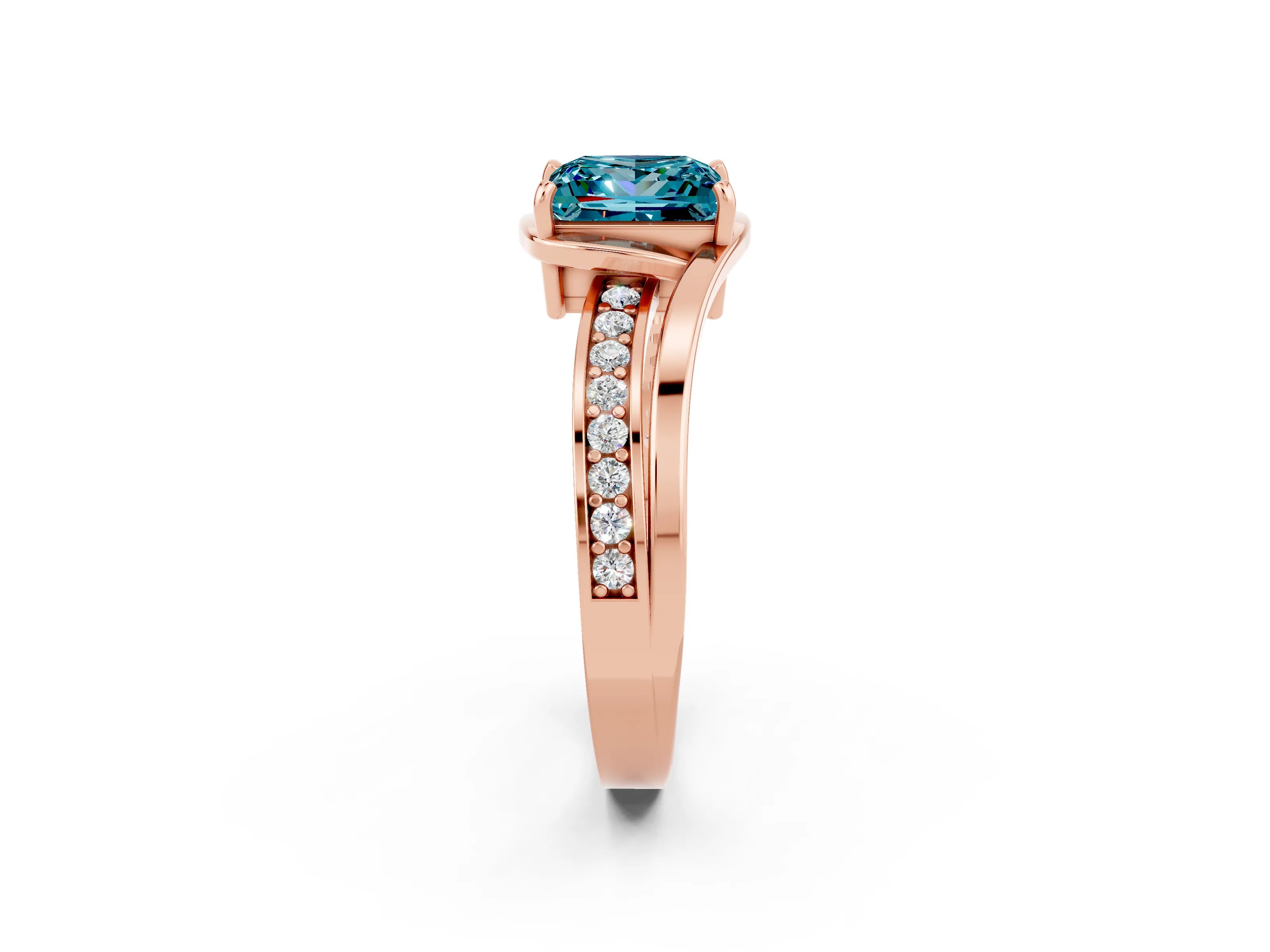 Rose gold Princess Cut Blue Topaz Solitaire Ring with Split Shank and Prong Setting_2