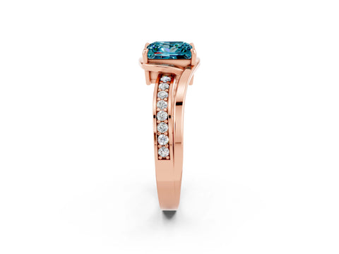 Rose gold Princess Cut Blue Topaz Solitaire Ring with Split Shank and Prong Setting_2