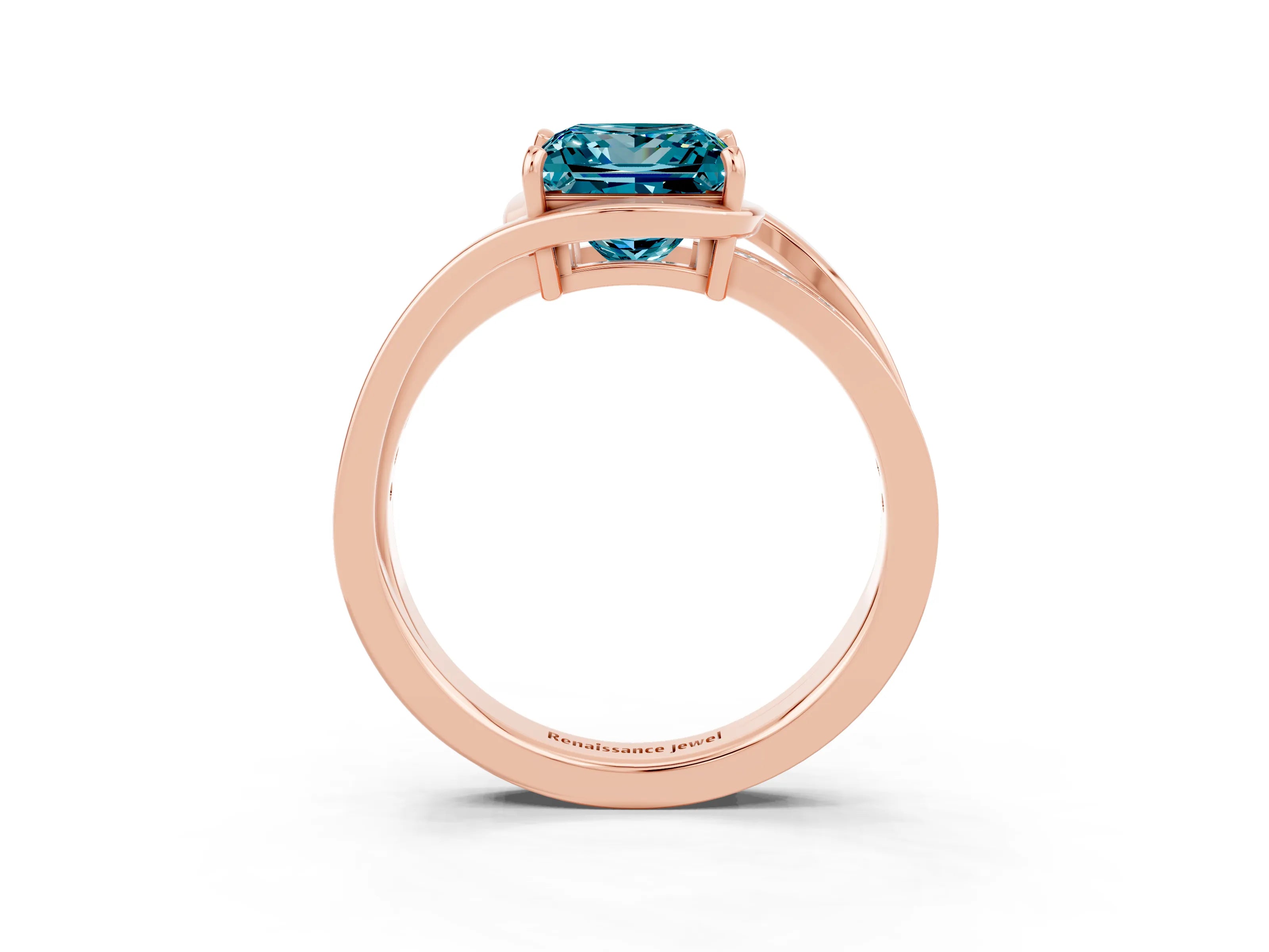 Rose gold Princess Cut Blue Topaz Solitaire Ring with Split Shank and Prong Setting_3
