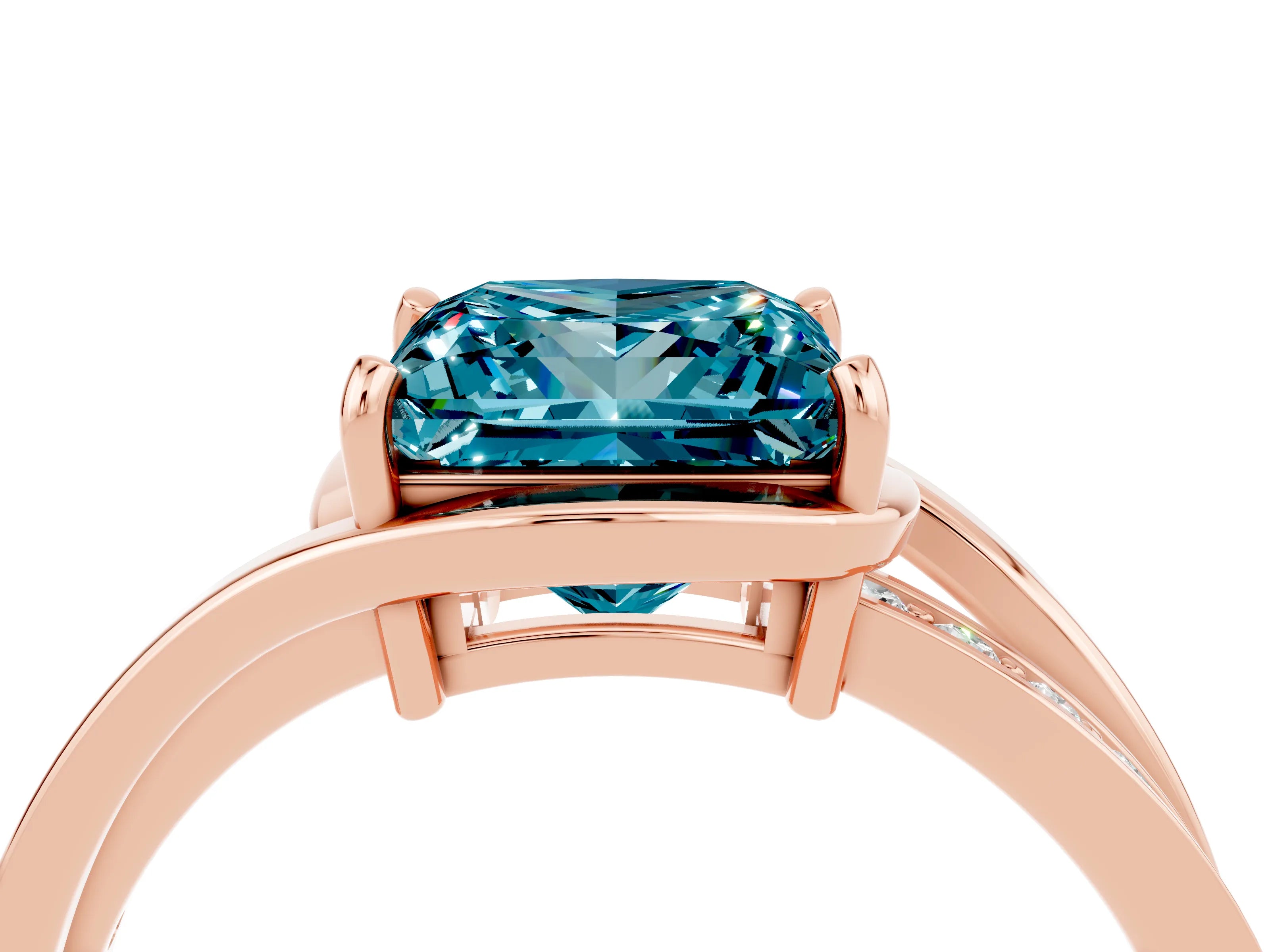Rose gold Princess Cut Blue Topaz Solitaire Ring with Split Shank and Prong Setting_4