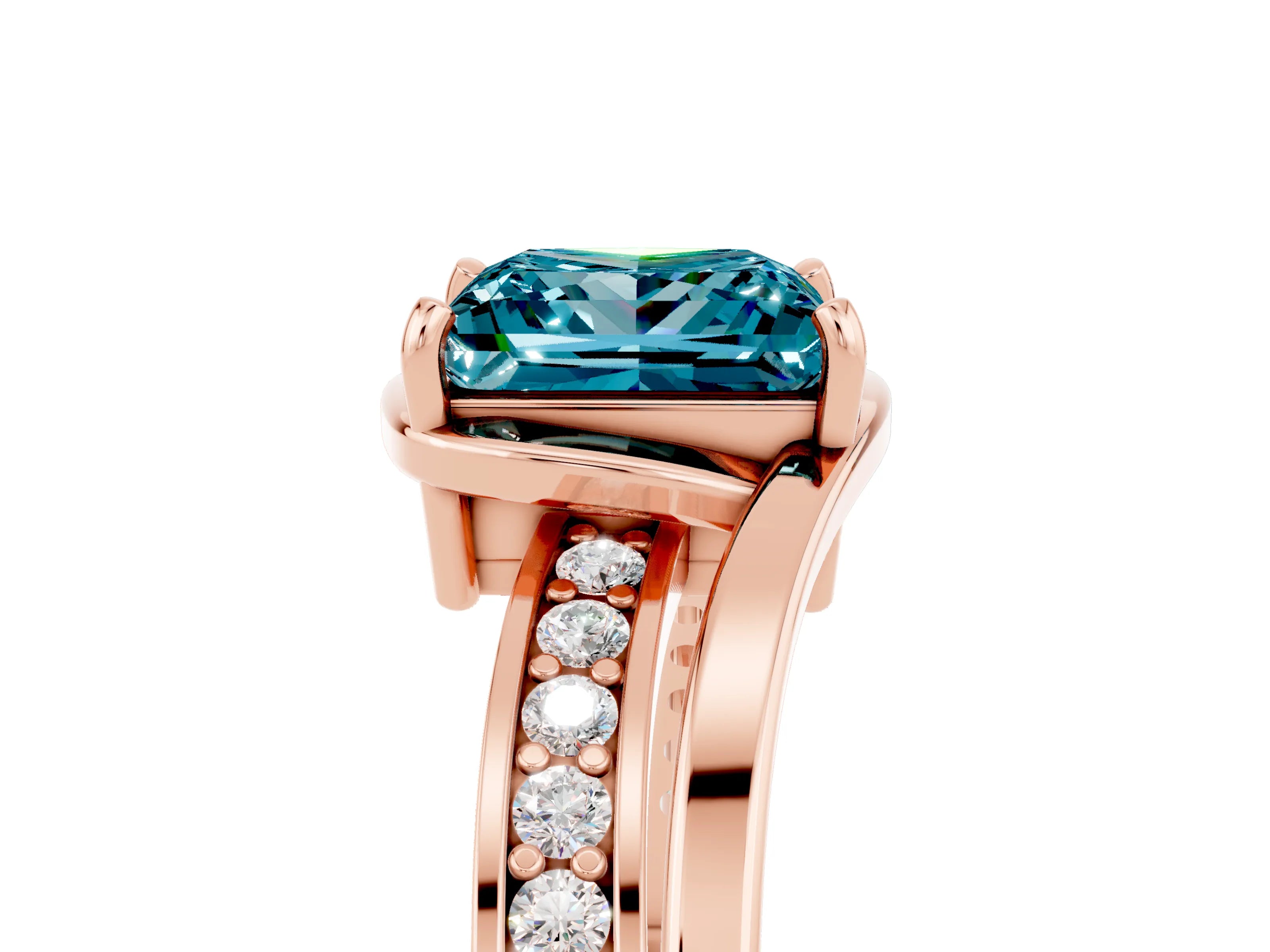 Rose gold Princess Cut Blue Topaz Solitaire Ring with Split Shank and Prong Setting_5
