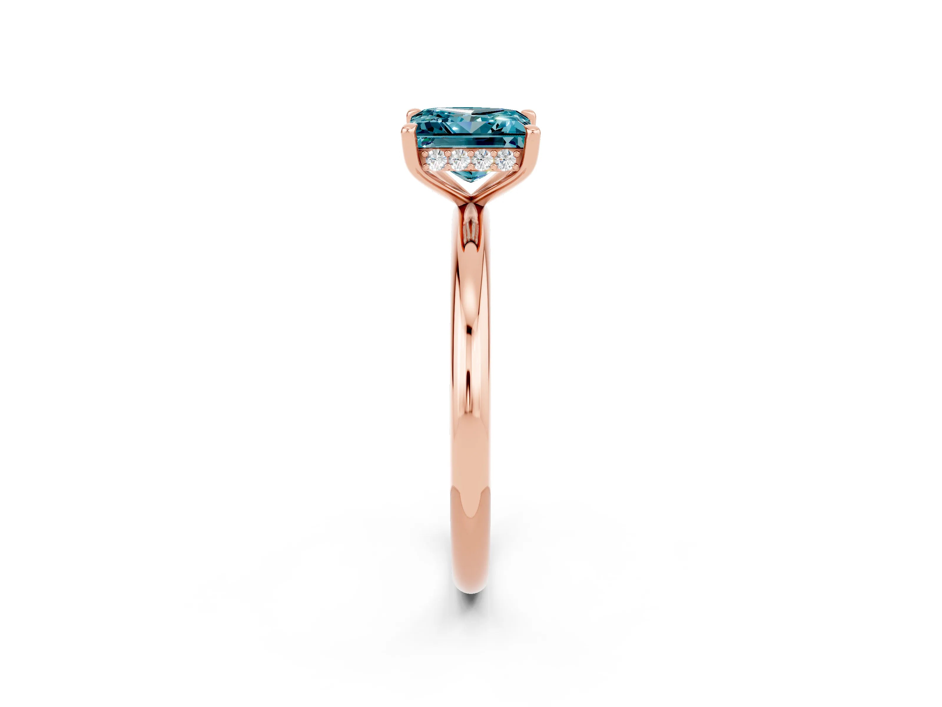Rose gold Princess Cut Blue Topaz Solitaire Ring with Thin Band and Four-Prong Setting_2