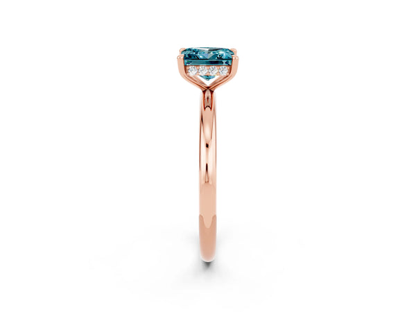 Rose gold Princess Cut Blue Topaz Solitaire Ring with Thin Band and Four-Prong Setting