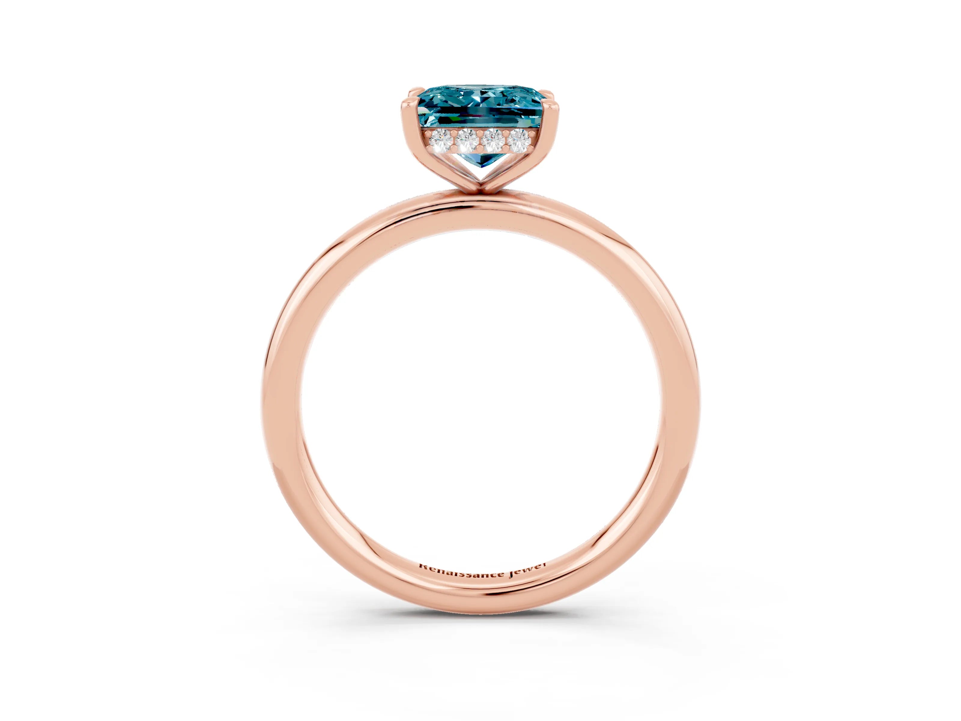 Rose gold Princess Cut Blue Topaz Solitaire Ring with Thin Band and Four-Prong Setting_3