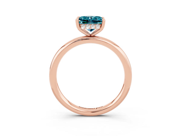Rose gold Princess Cut Blue Topaz Solitaire Ring with Thin Band and Four-Prong Setting