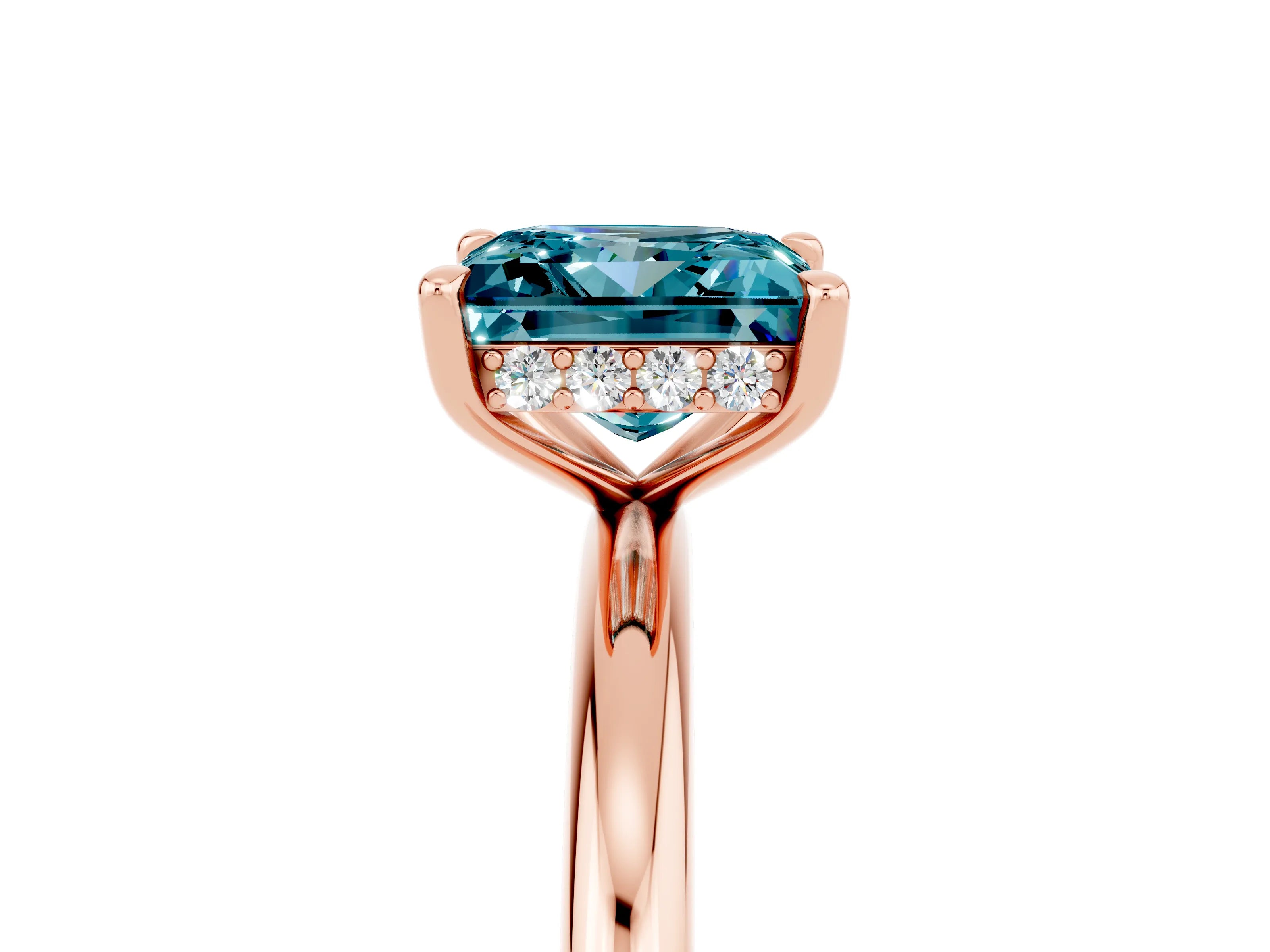 Rose gold Princess Cut Blue Topaz Solitaire Ring with Thin Band and Four-Prong Setting_5