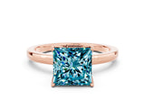 Rose gold Princess Cut Blue Topaz Solitaire Ring with Thin Band and Prong Setting_12