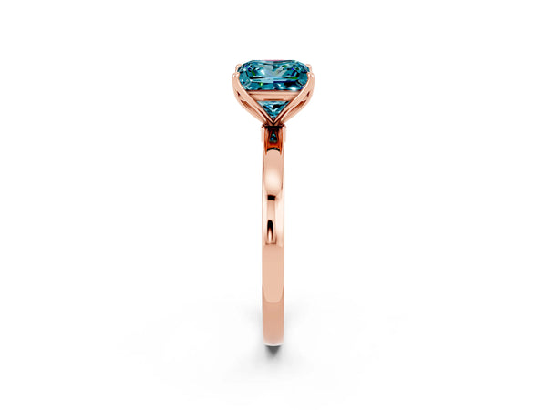 Rose gold Princess Cut Blue Topaz Solitaire Ring with Thin Band and Prong Setting