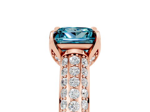 Rose gold Princess Cut Blue Topaz Solitaire Ring with Three-Row Pavé Band and Four-Prong Setting_17