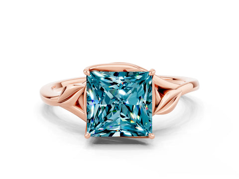 Rose gold Princess Cut Blue Topaz Solitaire Ring with Twist Band and Four-Prong Setting_24