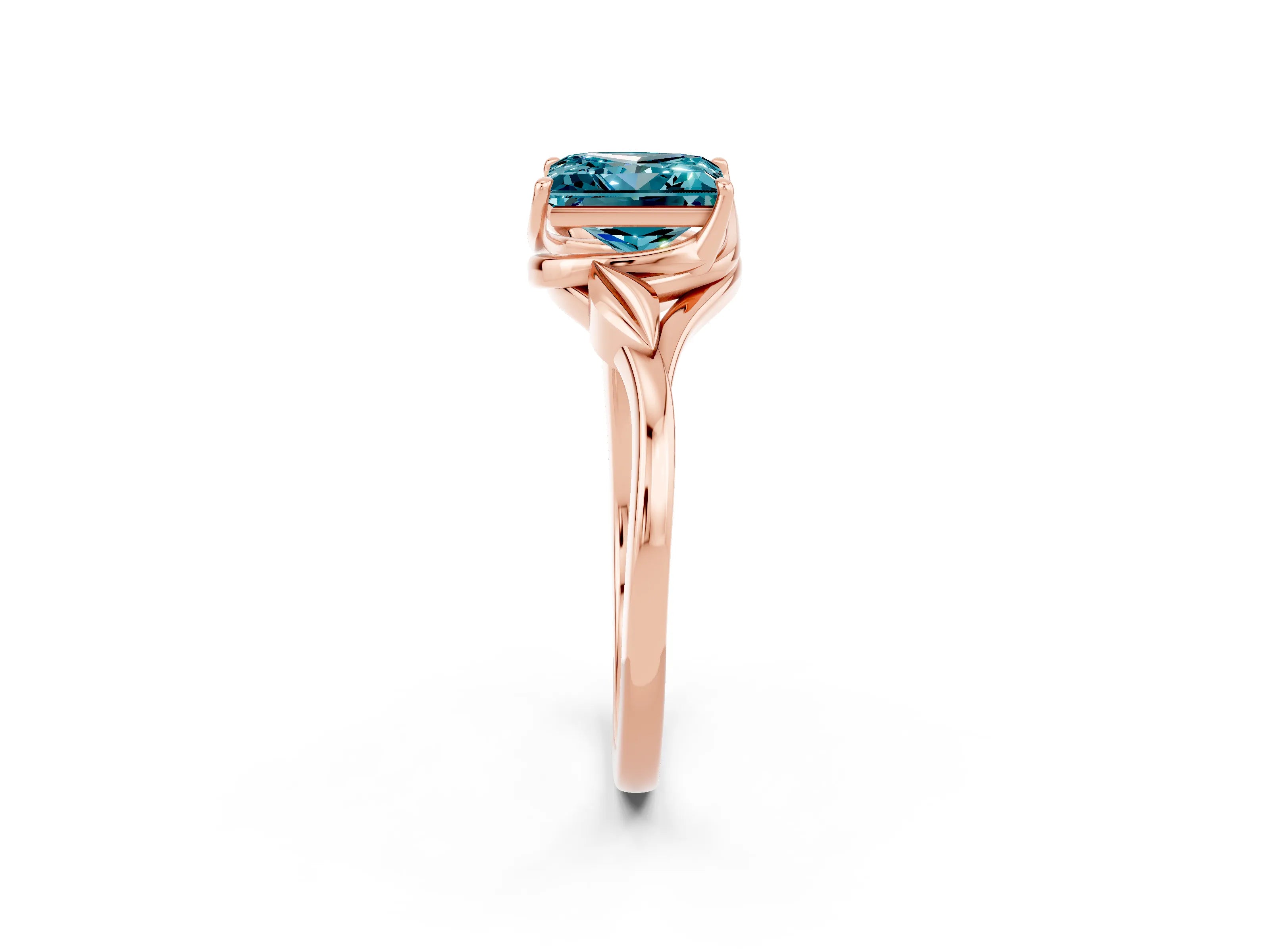 Rose gold Princess Cut Blue Topaz Solitaire Ring with Twist Band and Four-Prong Setting_26