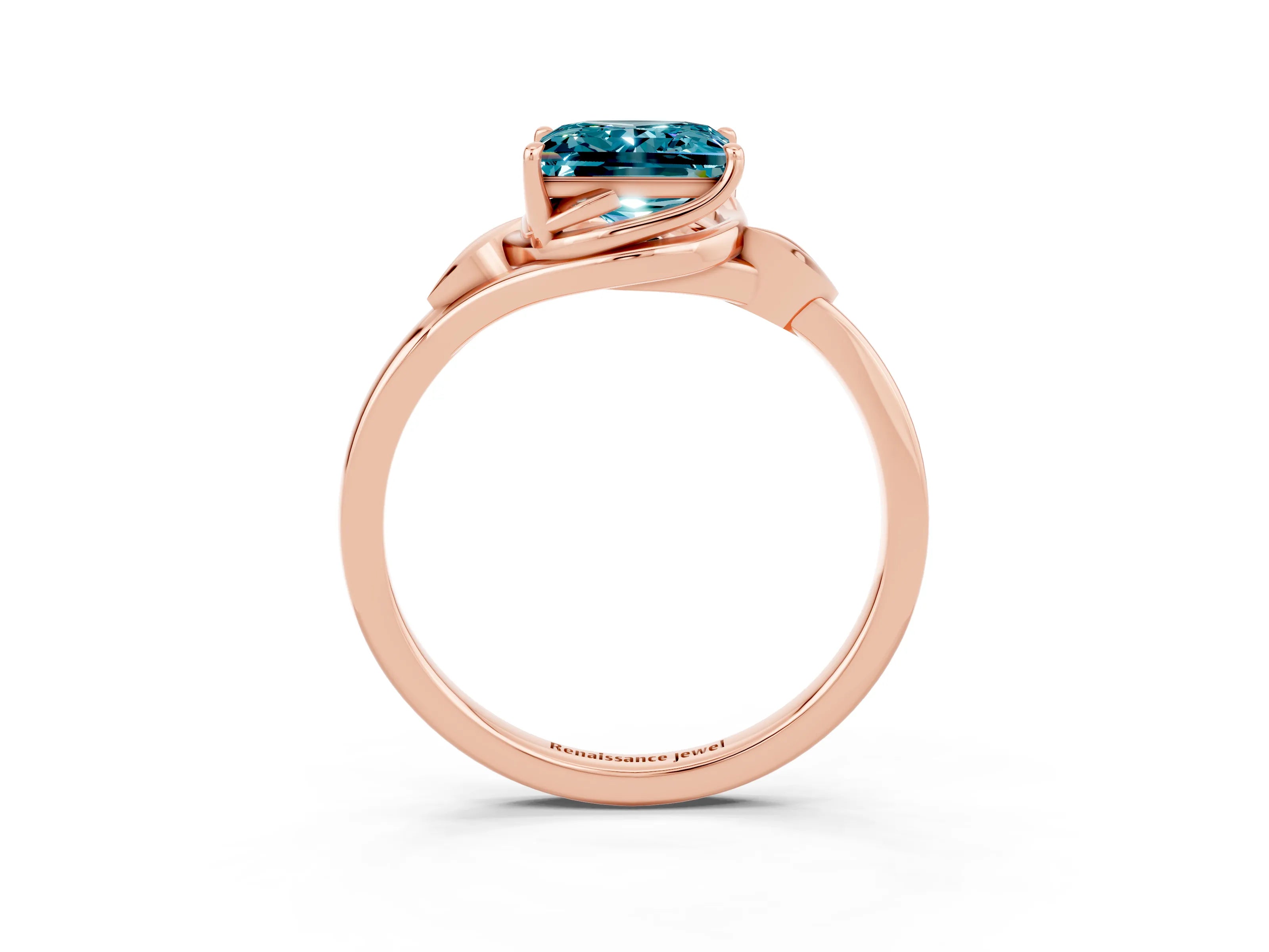 Rose gold Princess Cut Blue Topaz Solitaire Ring with Twist Band and Four-Prong Setting_27