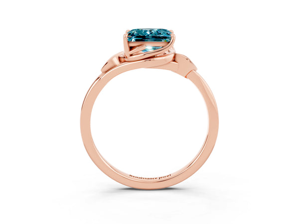 Rose gold Princess Cut Blue Topaz Solitaire Ring with Twist Band and Four-Prong Setting