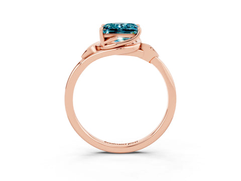 Rose gold Princess Cut Blue Topaz Solitaire Ring with Twist Band and Four-Prong Setting_27