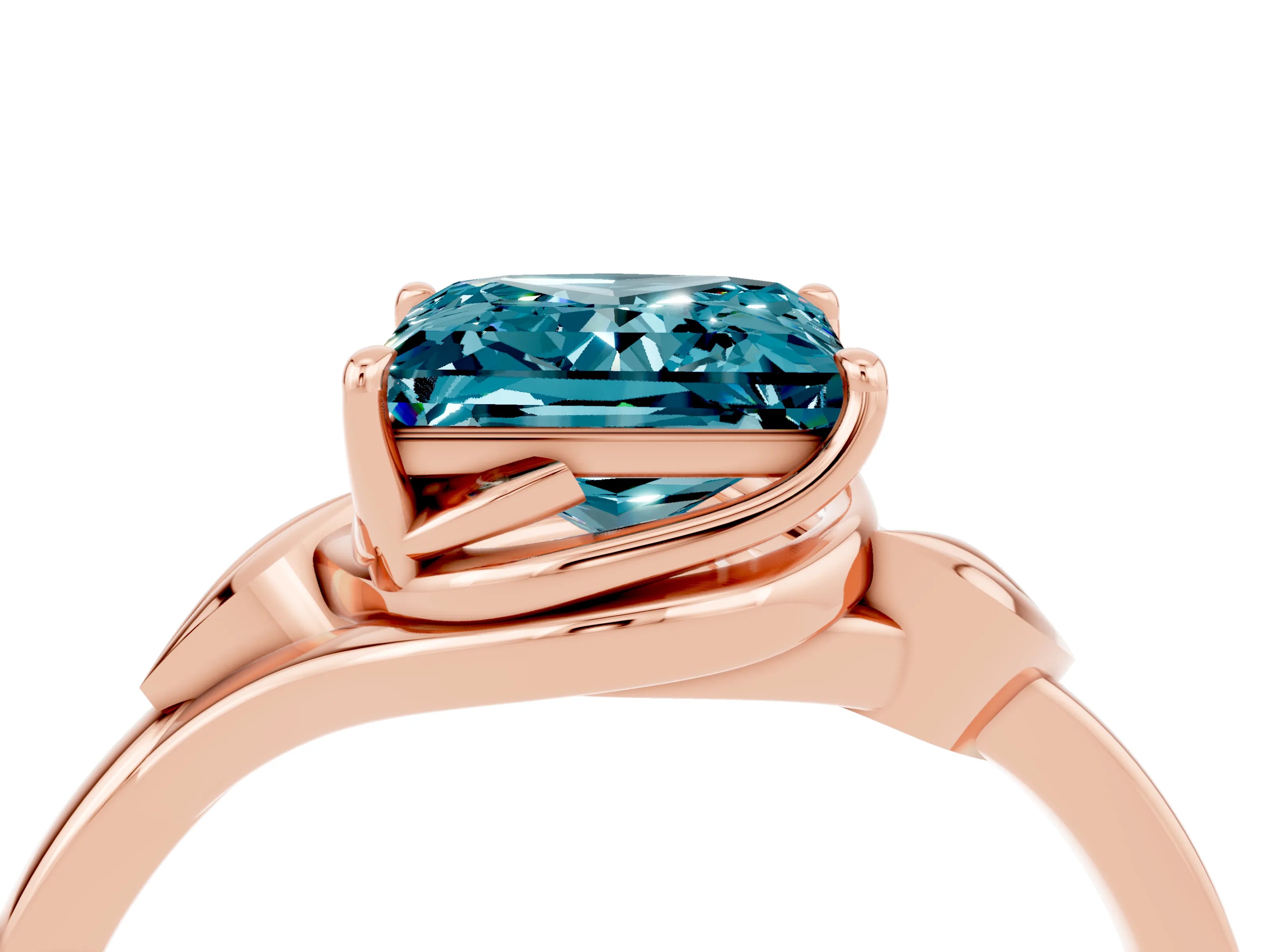 Rose gold Princess Cut Blue Topaz Solitaire Ring with Twist Band and Four-Prong Setting_28