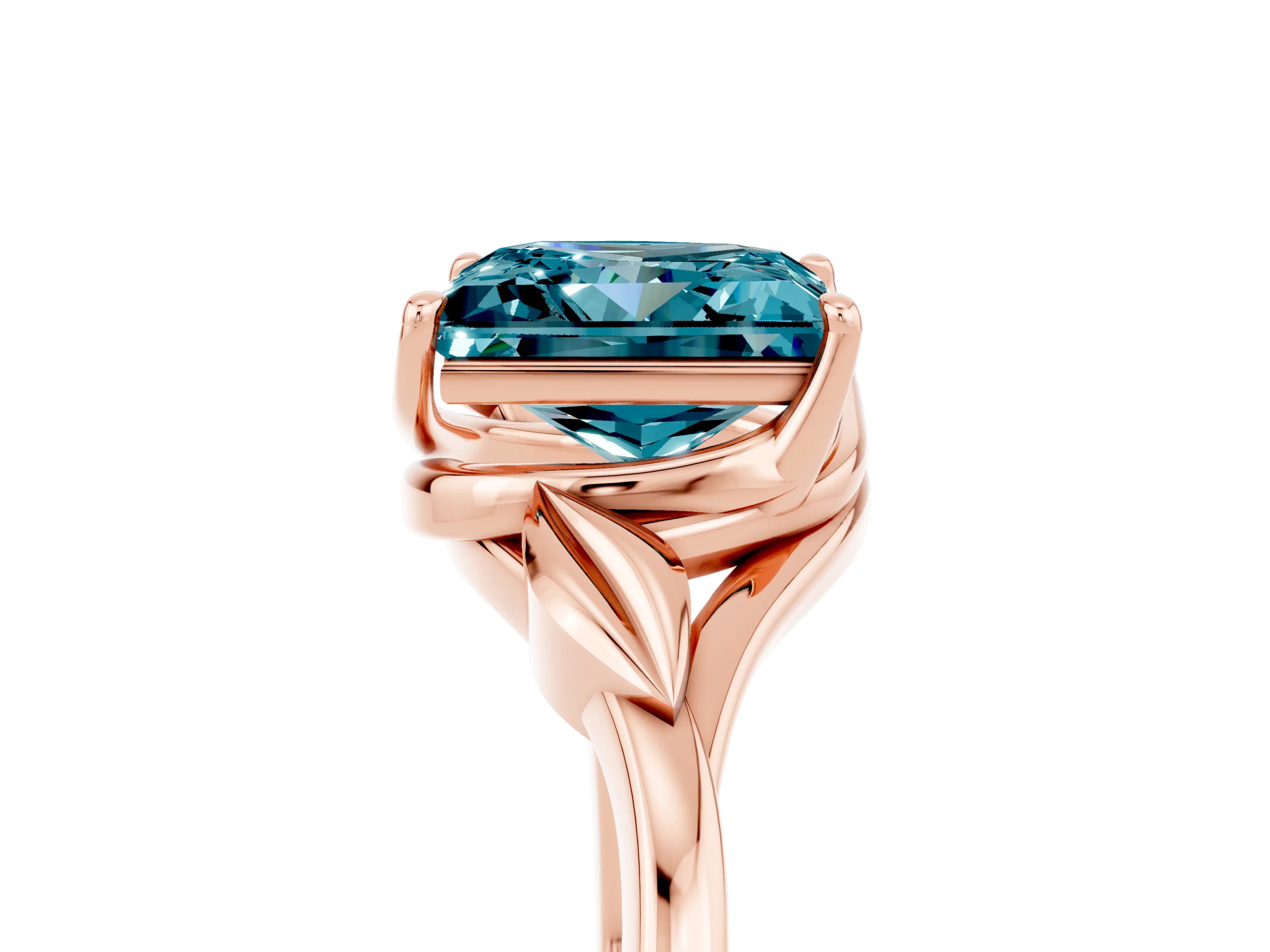 Rose gold Princess Cut Blue Topaz Solitaire Ring with Twist Band and Four-Prong Setting_29