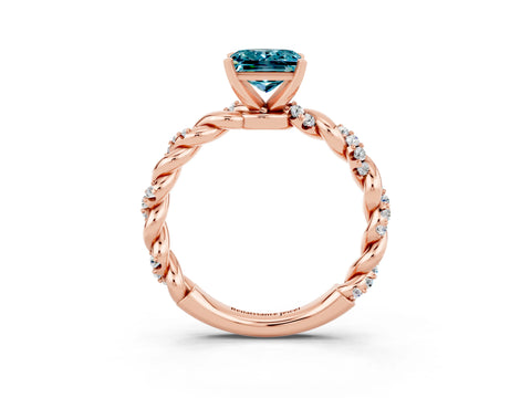 Rose gold Princess Cut Blue Topaz Solitaire Ring with Twisted Band and Pavé Accents_3