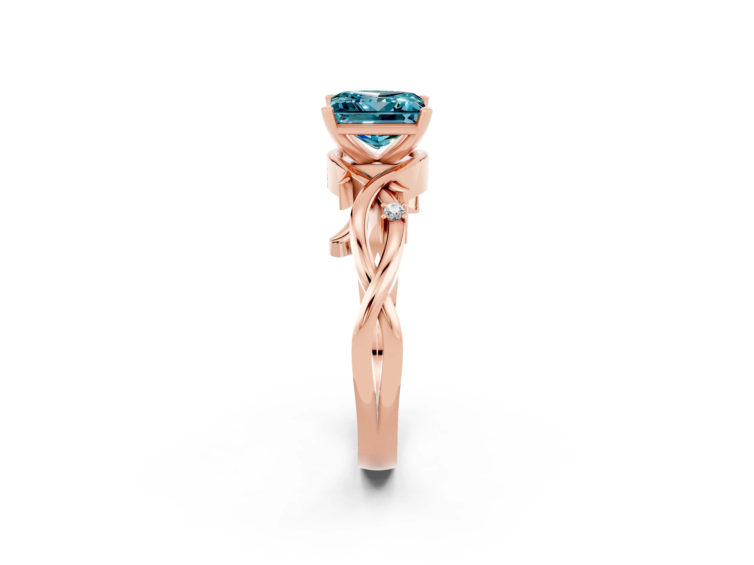 Rose gold Princess Cut Blue Topaz Solitaire Ring with Twisted Band and Prong Setting_2