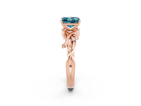 Rose gold Princess Cut Blue Topaz Solitaire Ring with Twisted Band and Prong Setting_2