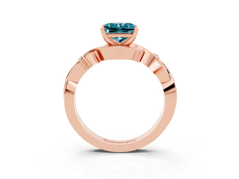 Rose gold Princess Cut Blue Topaz Solitaire Ring with Twisted Band and Prong Setting_3