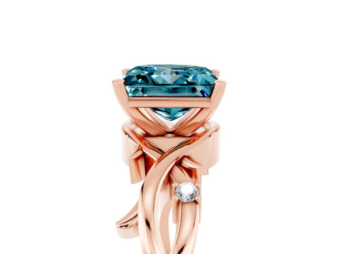 Rose gold Princess Cut Blue Topaz Solitaire Ring with Twisted Band and Prong Setting_5