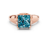 Rose gold Princess Cut Blue Topaz Solitaire Ring with Wide Band and Prong Setting