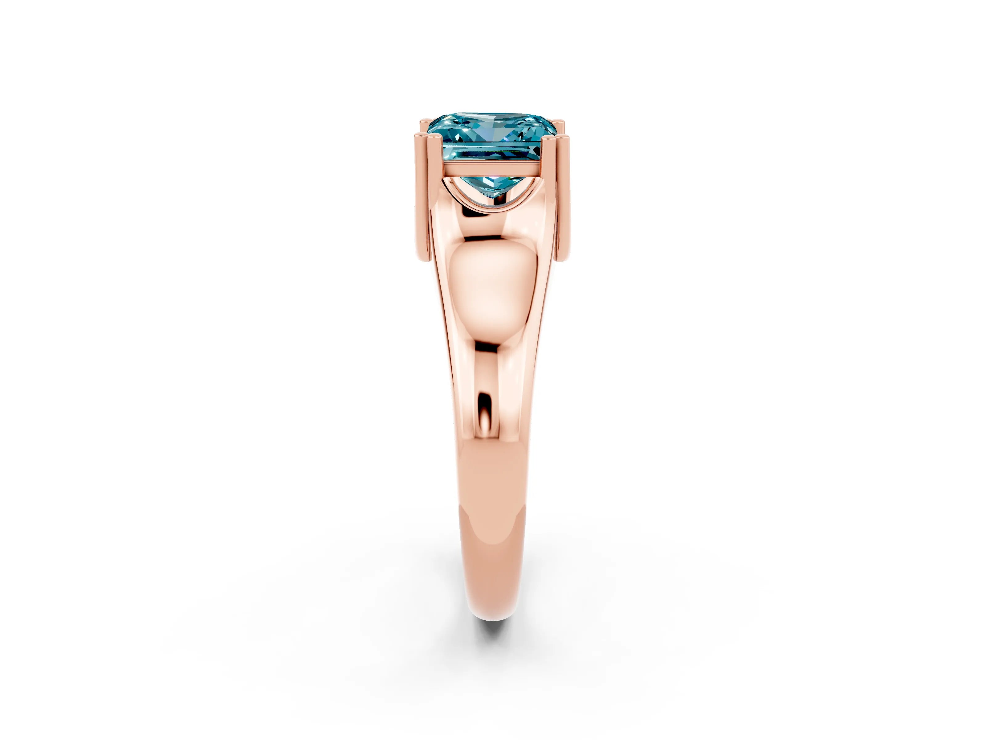 Rose gold Princess Cut Blue Topaz Solitaire Ring with Wide Band and Prong Setting_2