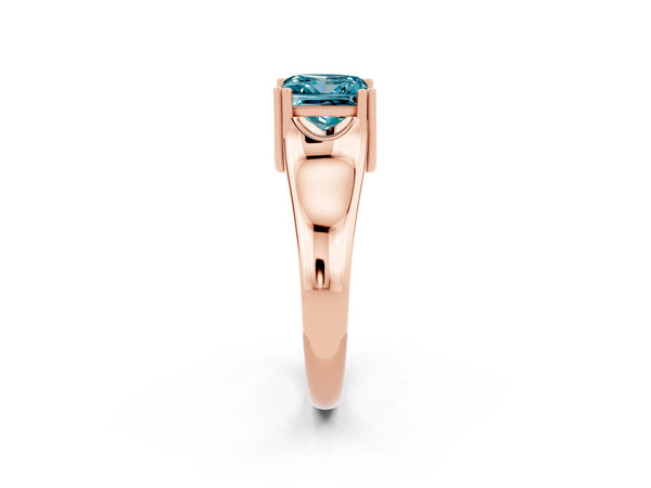 Rose gold Princess Cut Blue Topaz Solitaire Ring with Wide Band and Prong Setting